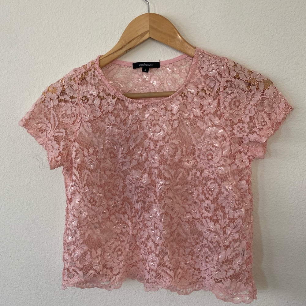 Transparent embroidered detail crop top